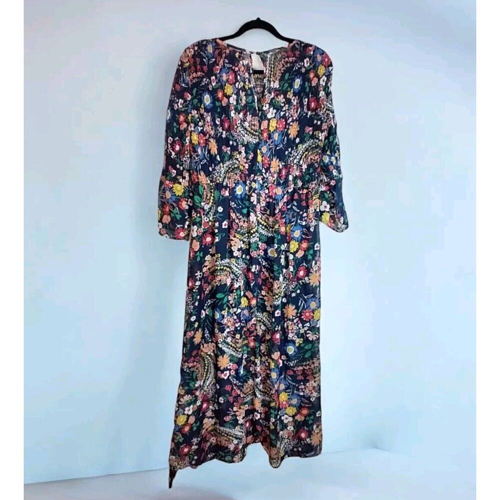 ECI New York Women's Floral Maxi Dress XL – Boho Bell Sleeves, Smocked Top